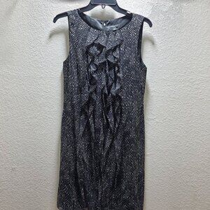 Ann Taylor Ruffle Sheath Dress | Black & White | Size 8